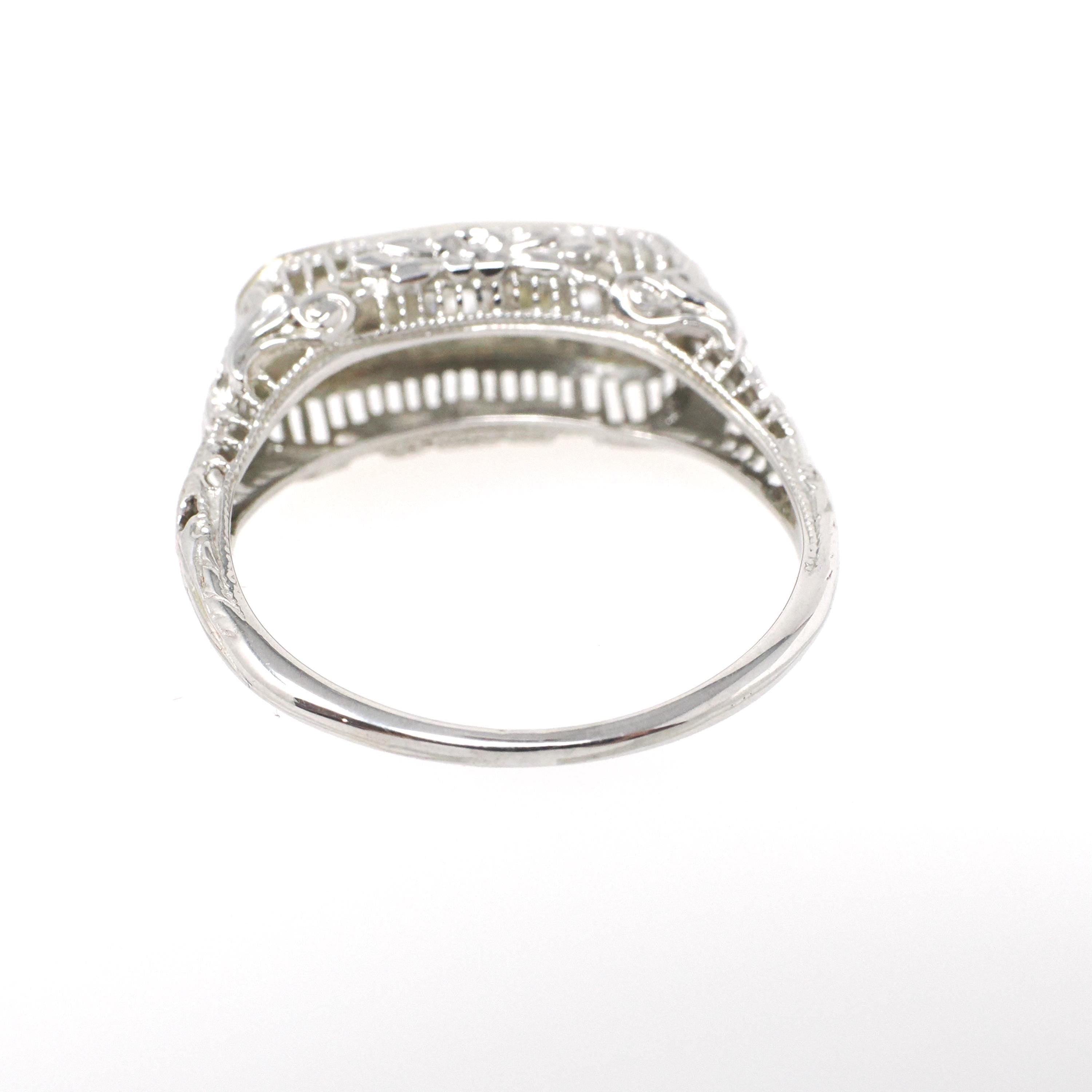 Art Deco Filigree Ring - Vintage 18k White Gold .19 CTW Natural Diamond Band - Circa 1930s Size 7 1/2 Bridal Fine Wedding Engagement Jewelry
