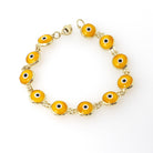 Evil Eye Bracelet - Contemporary 14k Yellow Gold Round Yellow Glass Bezel Links - Circa 2000's Tennis Style Protection Fine Fashion Jewelry