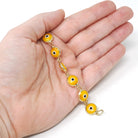 Evil Eye Bracelet - Contemporary 14k Yellow Gold Round Yellow Glass Bezel Links - Circa 2000's Tennis Style Protection Fine Fashion Jewelry