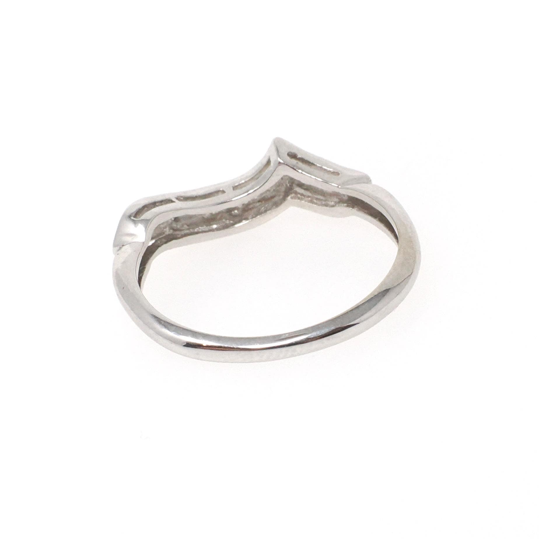 Asymmetrical Diamond Band - Mid Century 14k White Gold Curved Ring Enhancer - Vintage Circa 1960s Era Size 4 1/2 Engagement Fine Jewelry