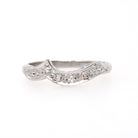 Asymmetrical Diamond Band - Mid Century 14k White Gold Curved Ring Enhancer - Vintage Circa 1960s Era Size 4 1/2 Engagement Fine Jewelry