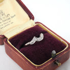 Asymmetrical Diamond Band - Mid Century 14k White Gold Curved Ring Enhancer - Vintage Circa 1960s Era Size 4 1/2 Engagement Fine Jewelry