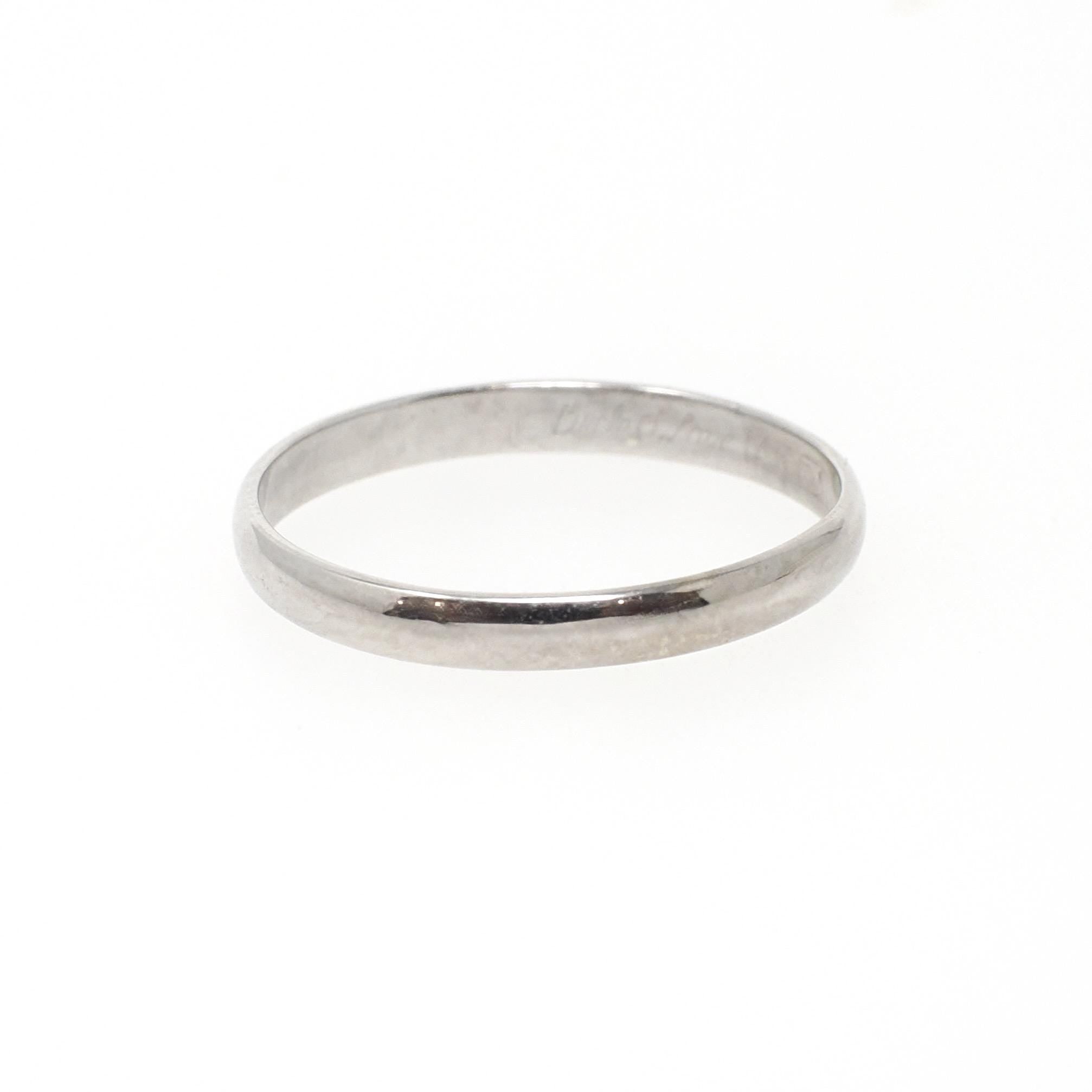 Vintage Wedding Band - Mid Century 14k White Gold 2.1 MM Half Round Ring - Circa 1950s Size 4 1/2 Stacking Tessler & Weiss Fine Jewelry
