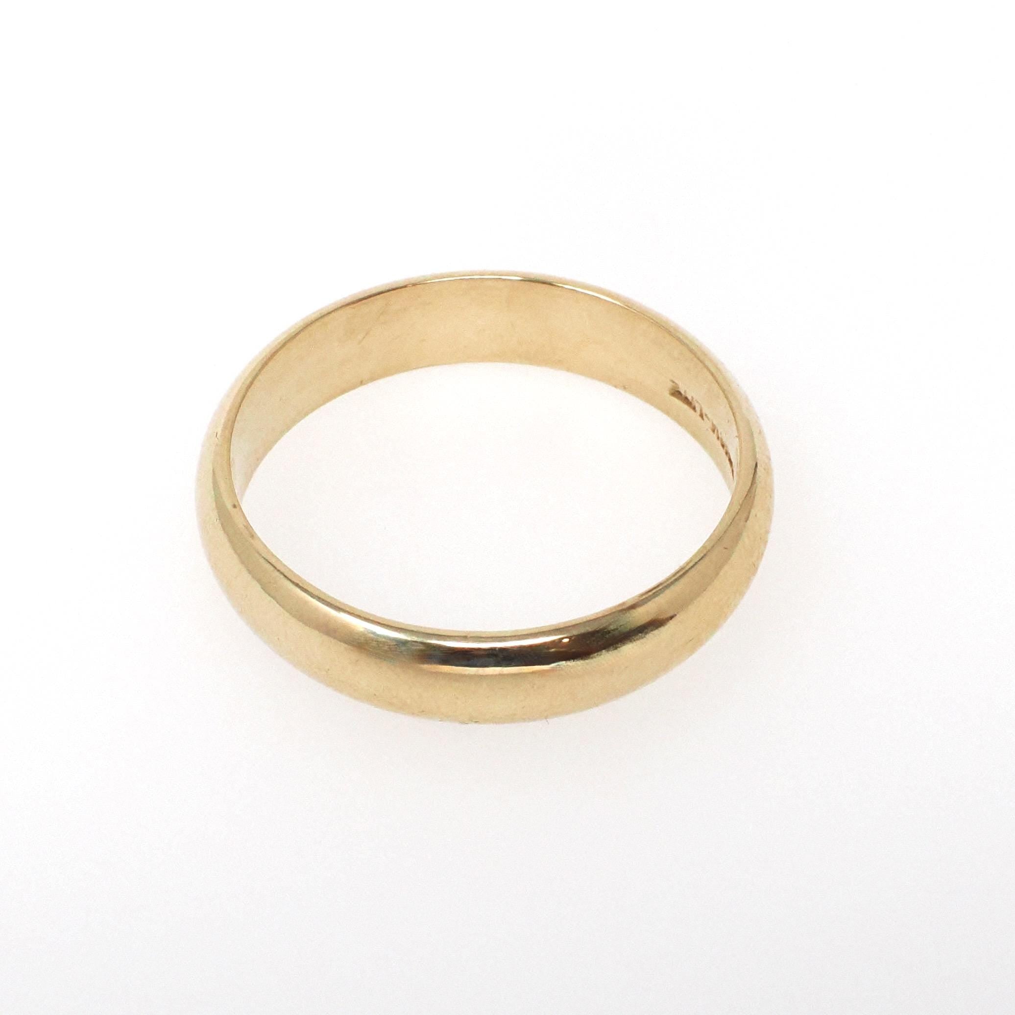 Vintage Wedding Band - Mid Century 14k Yellow Gold 4.9 MM Half Round Ring - Circa 1950s Era Size 10 1/2 Domed Stacking Fine Bridal Jewelry