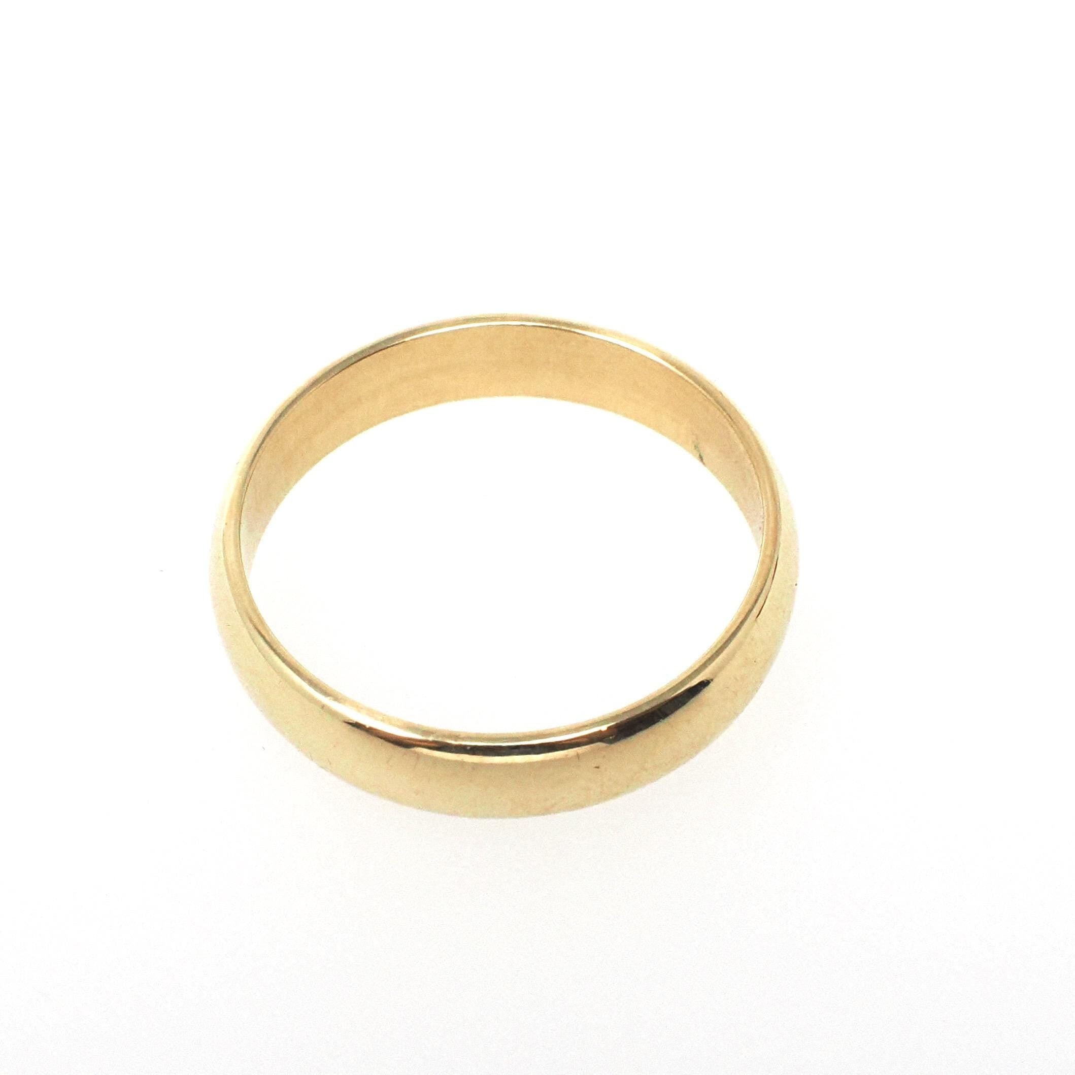 Modern Wedding Band - English 9k Yellow Gold 3.8 MM Half Round Ring - Circa 1980s Era Size 5 3/4 Bold Gold Stacking Fine Bridal Jewelry