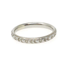 Art Deco Wedding Band - Antique 18k White Gold Orange Blossom 2.6 MM Eternity Ring - Circa 1920s Era Size 5 3/4 Engraved Bridal Fine Jewelry