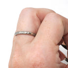 Art Deco Wedding Band - Antique 18k White Gold Orange Blossom 2.6 MM Eternity Ring - Circa 1920s Era Size 5 3/4 Engraved Bridal Fine Jewelry