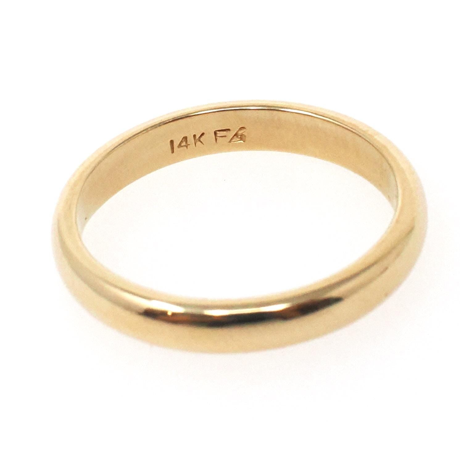 Modern Wedding Band - Estate 14k Yellow Gold 3.0 MM Half Round Ring - Circa 1980s Era Size 6 1/4 Bold Gold Stacking Fine Bridal Jewelry