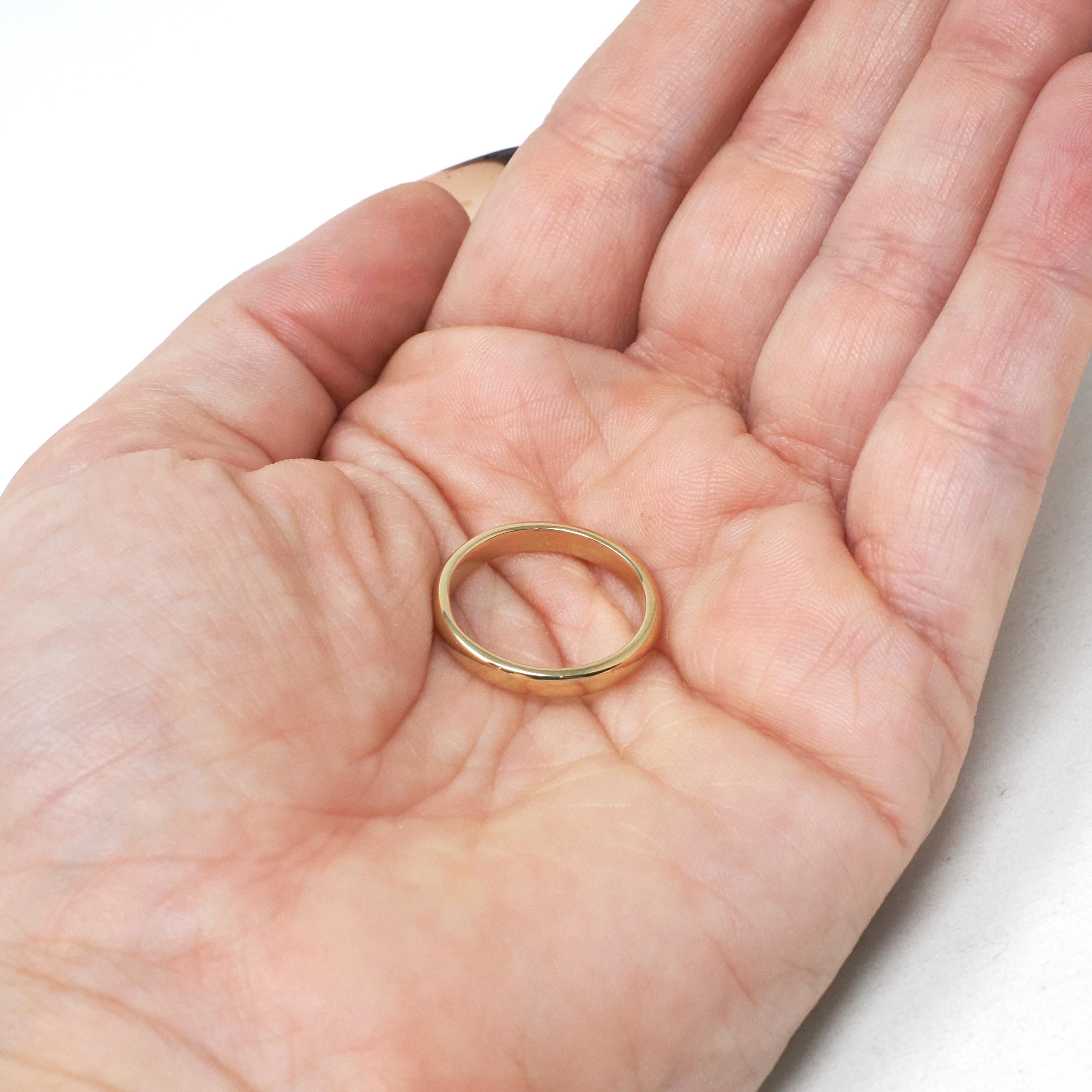 Modern Wedding Band - Estate 14k Yellow Gold 3.0 MM Half Round Ring - Circa 1980s Era Size 6 1/4 Bold Gold Stacking Fine Bridal Jewelry