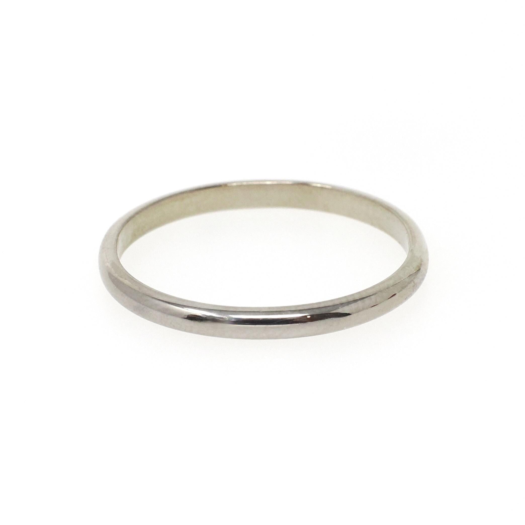 Vintage Wedding Band - Retro 14k White Gold 2.0 MM Half Round Ring - Circa 1940s Era Size 8 Unisex Dainty Stacking Fine Bridal Jewelry