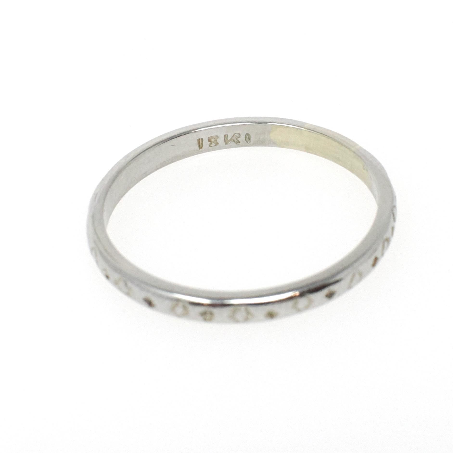 Art Deco Wedding Band - Antique 18k White Gold Orange Blossom 2.2 MM Eternity Ring - Circa 1920s Era Size 8 Engraved Bridal Fine Jewelry