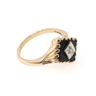 Mid Century Onyx Ring - Vintage 10k Yellow Gold Black Chalcedony Gemstone - Circa 1950s Size 6 1/4 Natural Diamond Statement Fine Jewelry