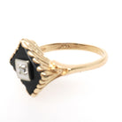 Mid Century Onyx Ring - Vintage 10k Yellow Gold Black Chalcedony Gemstone - Circa 1950s Size 6 1/4 Natural Diamond Statement Fine Jewelry