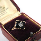 Mid Century Onyx Ring - Vintage 10k Yellow Gold Black Chalcedony Gemstone - Circa 1950s Size 6 1/4 Natural Diamond Statement Fine Jewelry