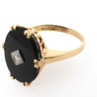 Vintage Onyx Ring - Mid Century 10k Yellow Gold Black Chalcedony & .01 CT Natural Diamond - Circa 1940s Era Size 5.5 Statement Fine Jewelry