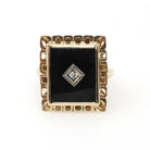 Vintage Onyx Ring - Mid Century 14k Yellow Gold Black Rectangle Gemstone - Circa 1960s Size 7 Natural Diamond Accent Fine Statement Jewelry