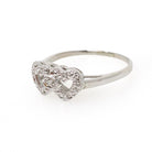 Double Heart Ring - Mid Century 14k White Gold Sweetheart Promise Love - Vintage Circa 1950s Era Size 9 1/4 Natural Diamonds Fine Jewelry