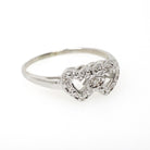 Double Heart Ring - Mid Century 14k White Gold Sweetheart Promise Love - Vintage Circa 1950s Era Size 9 1/4 Natural Diamonds Fine Jewelry