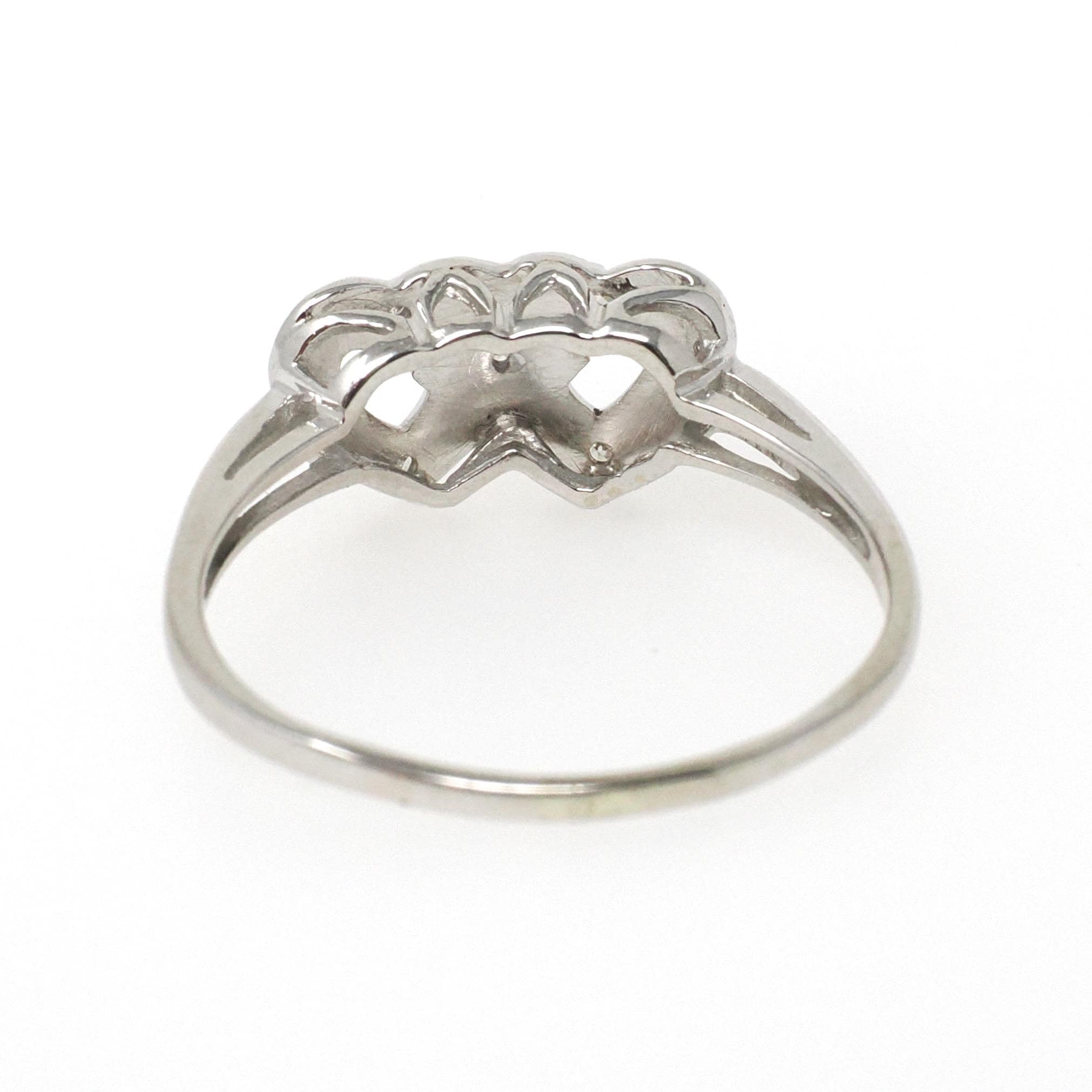 Double Heart Ring - Mid Century 14k White Gold Sweetheart Promise Love - Vintage Circa 1950s Era Size 9 1/4 Natural Diamonds Fine Jewelry