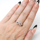 Double Heart Ring - Mid Century 14k White Gold Sweetheart Promise Love - Vintage Circa 1950s Era Size 9 1/4 Natural Diamonds Fine Jewelry