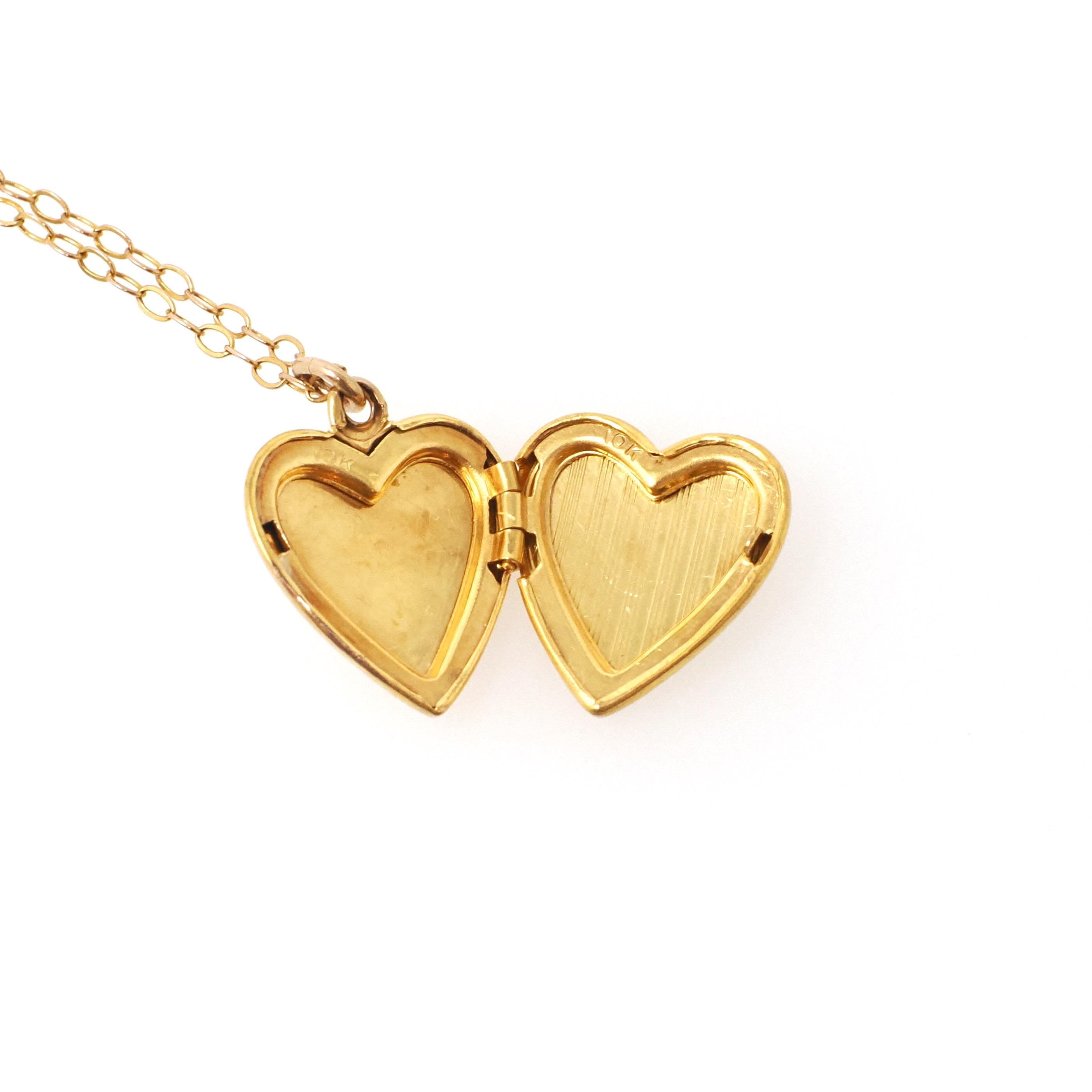 Vintage Heart Locket - Mid Century 10k Yellow Gold Engraved Bow Design Pendant Charm Necklace - Circa 1960s Era Fine Keepsake Photo Jewelry