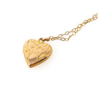 Vintage Heart Locket - Mid Century 10k Yellow Gold Engraved Bow Design Pendant Charm Necklace - Circa 1960s Era Fine Keepsake Photo Jewelry