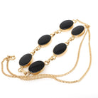 Vintage Onyx Necklace - Mid Century 12k Gold Filled Natural Oval Black Chalcedony Gemstones - Circa 1960s Era Statement 18" Inch Jewelry