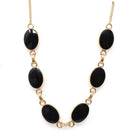 Vintage Onyx Necklace - Mid Century 12k Gold Filled Natural Oval Black Chalcedony Gemstones - Circa 1960s Era Statement 18" Inch Jewelry