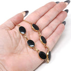 Vintage Onyx Necklace - Mid Century 12k Gold Filled Natural Oval Black Chalcedony Gemstones - Circa 1960s Era Statement 18" Inch Jewelry