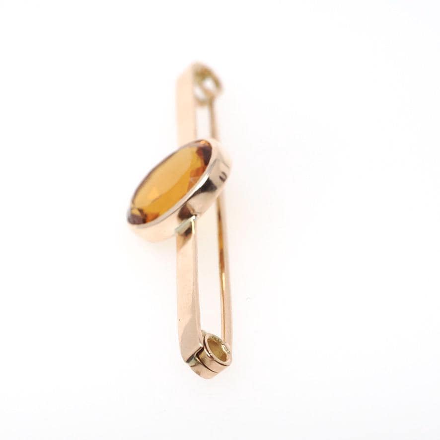 Antique Citrine Brooch - Edwardian 9k Yellow Gold Oval Faceted 3.34 CT Orange Gem Bar Pin - Hallmarked 1915 Chester Fine Statement Jewelry