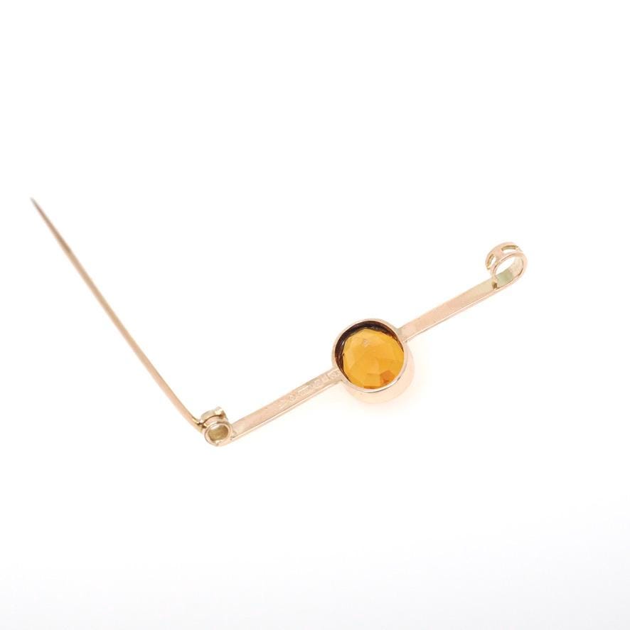 Antique Citrine Brooch - Edwardian 9k Yellow Gold Oval Faceted 3.34 CT Orange Gem Bar Pin - Hallmarked 1915 Chester Fine Statement Jewelry