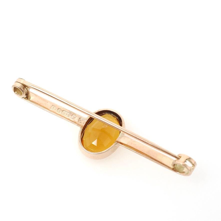 Antique Citrine Brooch - Edwardian 9k Yellow Gold Oval Faceted 3.34 CT Orange Gem Bar Pin - Hallmarked 1915 Chester Fine Statement Jewelry