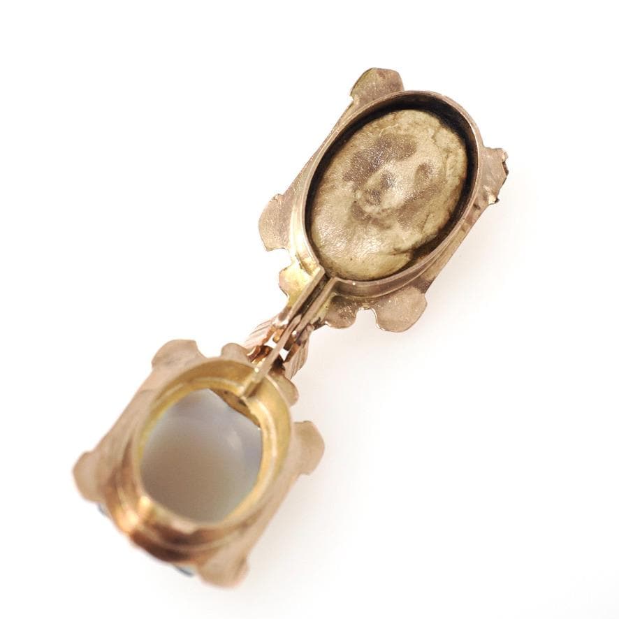 Antique Sardonyx Locket - Victorian 10k Rose Gold Brown Red And White Double Sided Pendant - Circa 1880s Era Fob Fine Dog Photo Jewelry