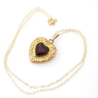 Simulated Amethyst Pendant - Retro Gold Filled Purple Glass Heart Repousse Charm Necklace - Vintage Circa 1940s February Birthstone Jewelry