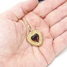 Simulated Amethyst Pendant - Retro Gold Filled Purple Glass Heart Repousse Charm Necklace - Vintage Circa 1940s February Birthstone Jewelry