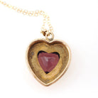 Simulated Amethyst Pendant - Retro Gold Filled Purple Glass Heart Repousse Charm Necklace - Vintage Circa 1940s February Birthstone Jewelry