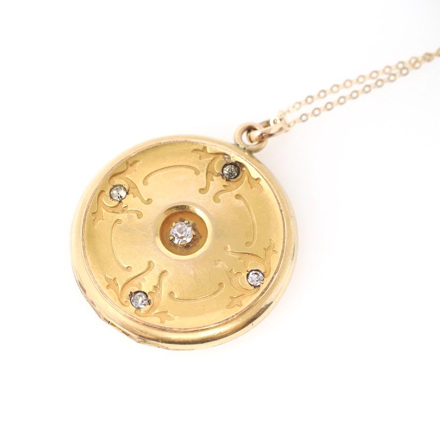 Antique Rhinestone Locket - Edwardian Gold Filled Round Compass Pendant Necklace - Circa 1900s Era "MEC" Initial Keepsake Statement Jewelry