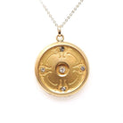 Antique Rhinestone Locket - Edwardian Gold Filled Round Compass Pendant Necklace - Circa 1900s Era "MEC" Initial Keepsake Statement Jewelry
