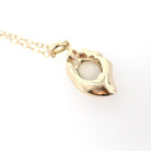 Opal & Diamond Necklace - Retro 14k Yellow Gold Cabochon Gemstone Paper Scroll Pendant - Vintage Circa 1970s October Birthstone Fine Jewelry