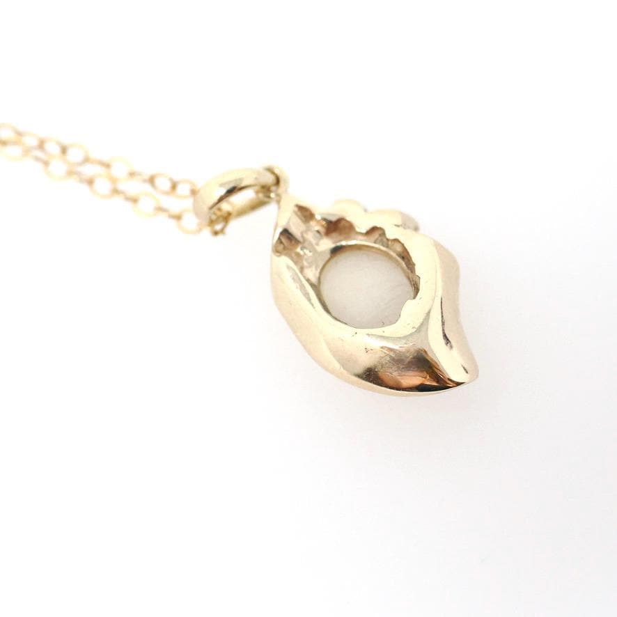 Opal & Diamond Necklace - Retro 14k Yellow Gold Cabochon Gemstone Paper Scroll Pendant - Vintage Circa 1970s October Birthstone Fine Jewelry