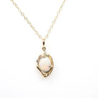 Opal & Diamond Necklace - Retro 14k Yellow Gold Cabochon Gemstone Paper Scroll Pendant - Vintage Circa 1970s October Birthstone Fine Jewelry