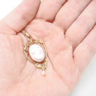 Antique Cameo Necklace - Edwardian 10k Yellow Gold Carved Angel Skin Coral Pendant - Vintage Circa 1910s Era Baroque Pearl Fine Jewelry