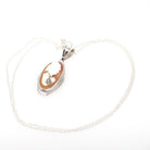 Vintage Cameo Necklace - Art Deco 14k White Gold Carved Shell Pendant Charm - Circa 1930s Habillé Style Diamond Wheat Design Fine Jewelry
