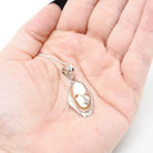 Vintage Cameo Necklace - Art Deco 14k White Gold Carved Shell Pendant Charm - Circa 1930s Habillé Style Diamond Wheat Design Fine Jewelry