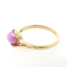 Created Pink Star Sapphire Ring - Retro 14k Yellow Gold Cabochon Gemstone - Vintage Circa 1970s Era Size 6 1/4 Bypass Fine Statement Jewelry
