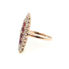 Antique Navette Ring - Edwardian 10k Rose Gold Garnet Glass Doublet Natural Rose Diamonds - Vintage Early 1900s Era Size 4 1/4 Fine Jewelry