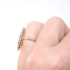 Antique Navette Ring - Edwardian 10k Rose Gold Garnet Glass Doublet Natural Rose Diamonds - Vintage Early 1900s Era Size 4 1/4 Fine Jewelry
