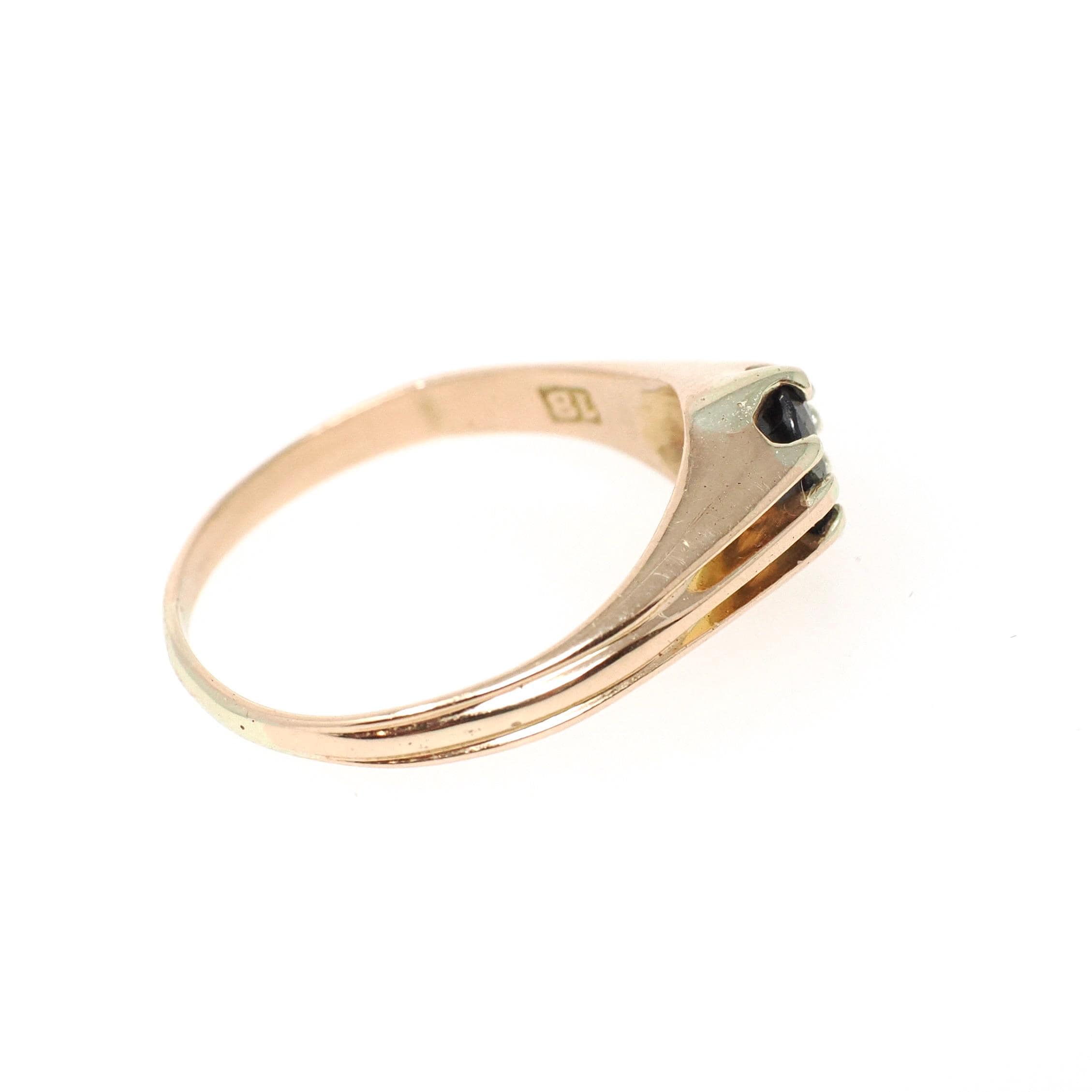 Vintage Sapphire Ring - Mid Century 18k Yellow Gold Natural Dark Green Gemstone Solitaire - Circa 1950s Era Size 5.5 Engagement Fine Jewelry