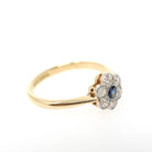 Antique Flower Ring - Edwardian 18k Yellow Gold & Platinum Blue Sapphire Gemstone .39 CTW Diamonds - Circa 1910s Size 7.5 Halo Fine Jewelry