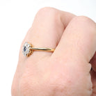 Antique Flower Ring - Edwardian 18k Yellow Gold & Platinum Blue Sapphire Gemstone .39 CTW Diamonds - Circa 1910s Size 7.5 Halo Fine Jewelry